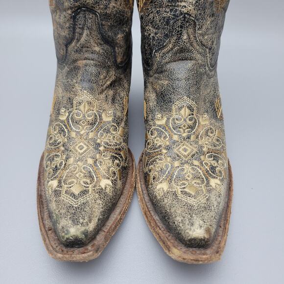 Corral Circle G Women's Black Crackle/Bone Embroidery Snip Toe Leather Boots 9M - Picture 9 of 16